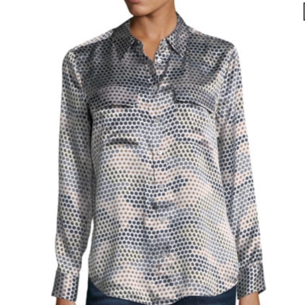 Equipment‎ Retro Special Polka Dot Print 100% Silk Blouse size XS
